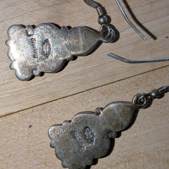 Sterling silver dangling pierced earrings with multi-colored stones - Picture 3 of 4